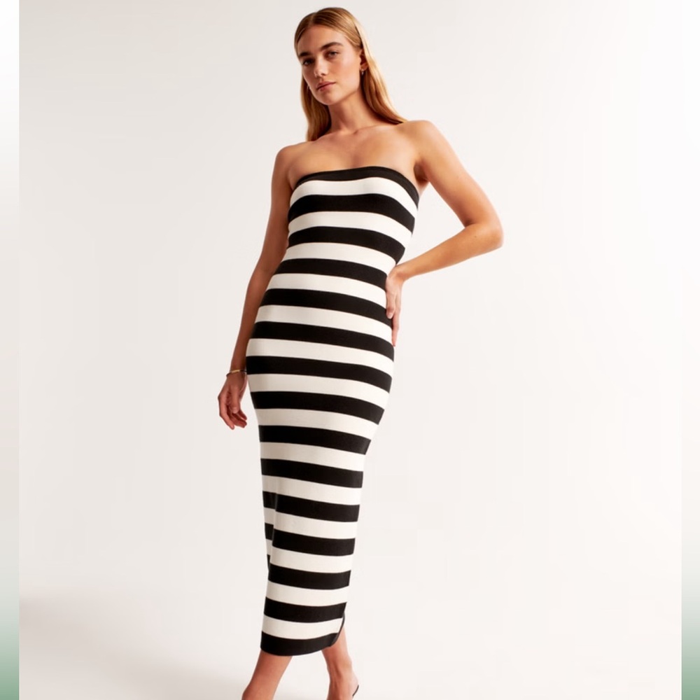 Abercrombie & Fitch Black and White Striped Midi Dress